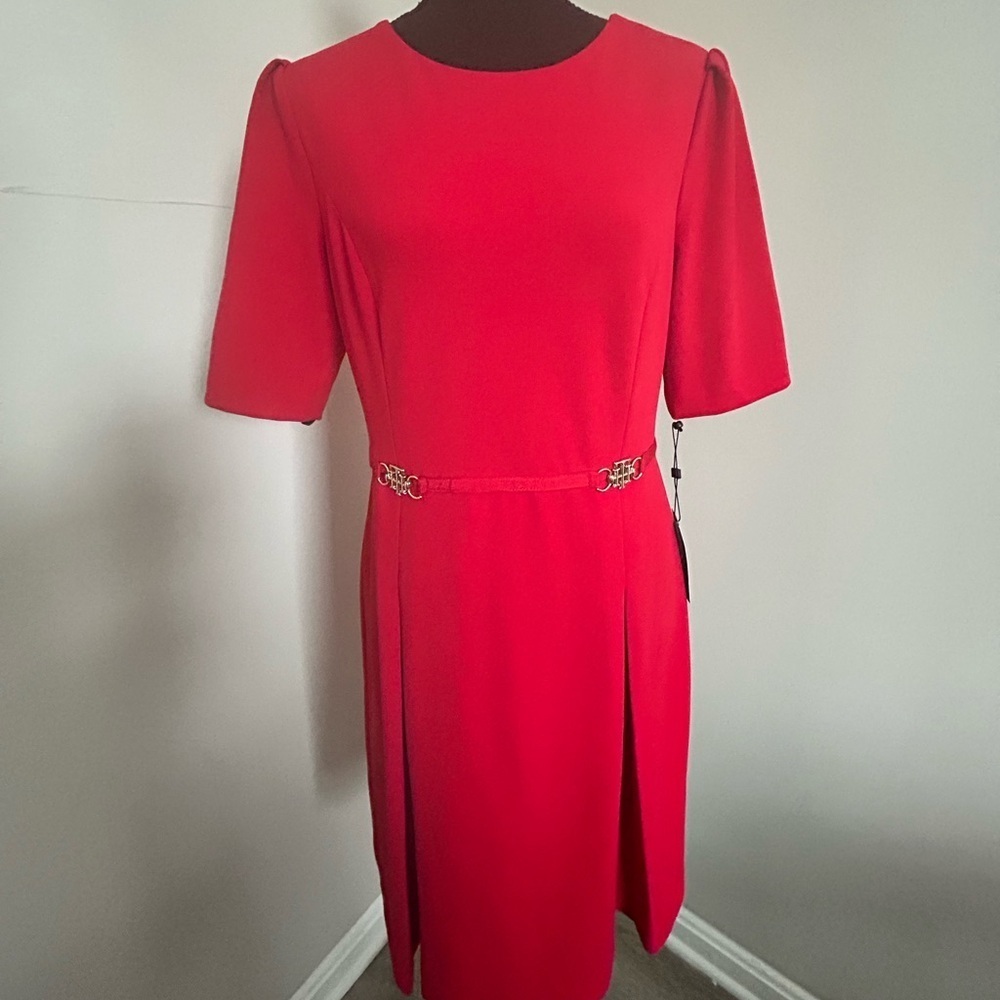 NWT Tommy Hilfiger red office dress, short sleeve, size 8